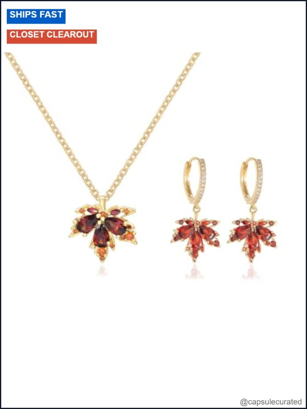 Dainty Autumn Maple Leaf Jewelry Set with Necklace and Earrings